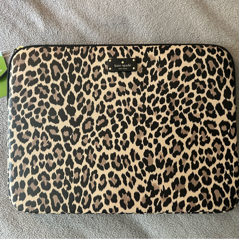 Kate Spade Black and Tan Leopard Laptop Sleeve